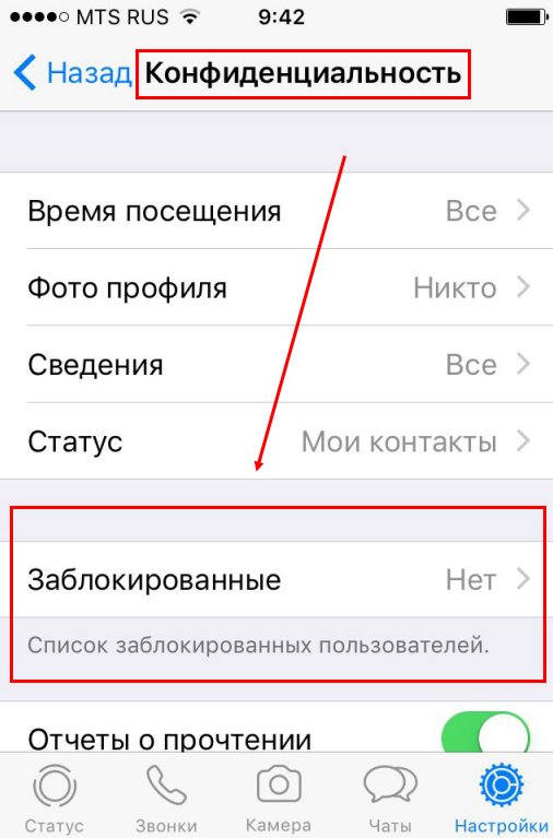 Черный список WhatsApp